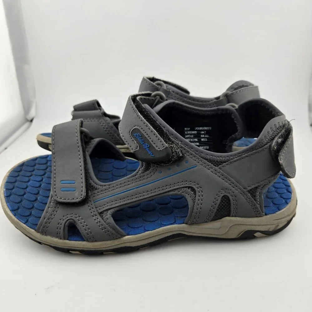 Eddie Bauer Rocky Sport Sandals Boys Size 2 Gray Blue Hook & Loop